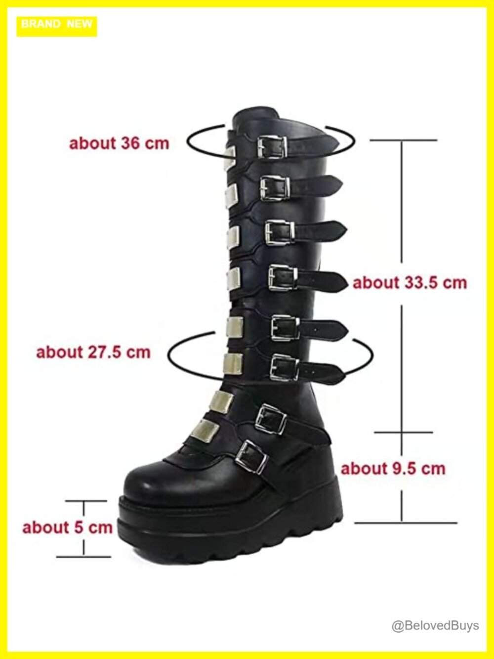 Platform Knee High Boots Chunky Heel Wedge Combat Goth Punk Motorcycle Zip - Picture 6 of 7